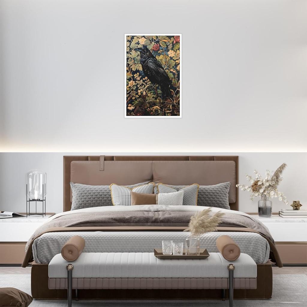 Generic Vintage Black Crow William Morris Wall Art Canvas Print Gothic Cottagecore Dark Academia Decor Office Bedroom Living Room 8x12inch Unframed
