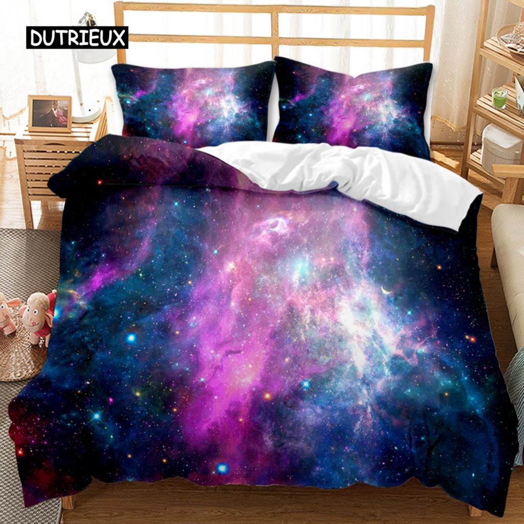 Sternenhimmel Bettbezug Staubige Gaswolke Nebel und Sternhaufen im Weltraum Polyester Bettwäscheset Doppel Queen King Size