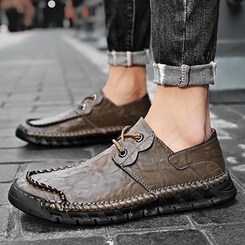 

2025 summer new big head leather shoes soft surface soft sole men s shoes thick sole wide head trend fashion business casual shoes 38