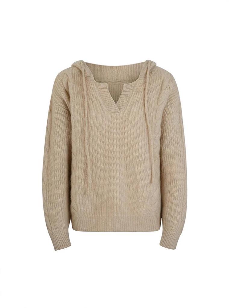 Women's Plus Size Hooded Wool Cable Knit Pullover - Slim Fit Casual Sweater for Autumn/Winter