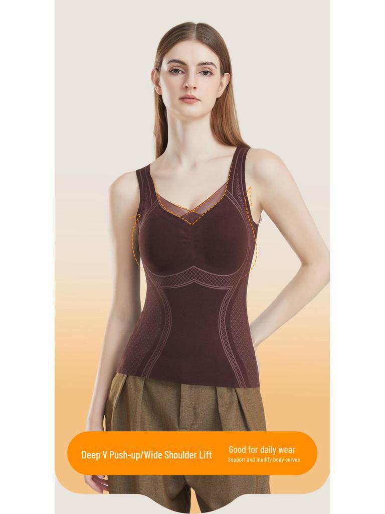 Seamless Cashmere Body Shaping Vest with Built-In Pads - Comfortable, Warm, and Steel Ring-Free for Autumn/Winter