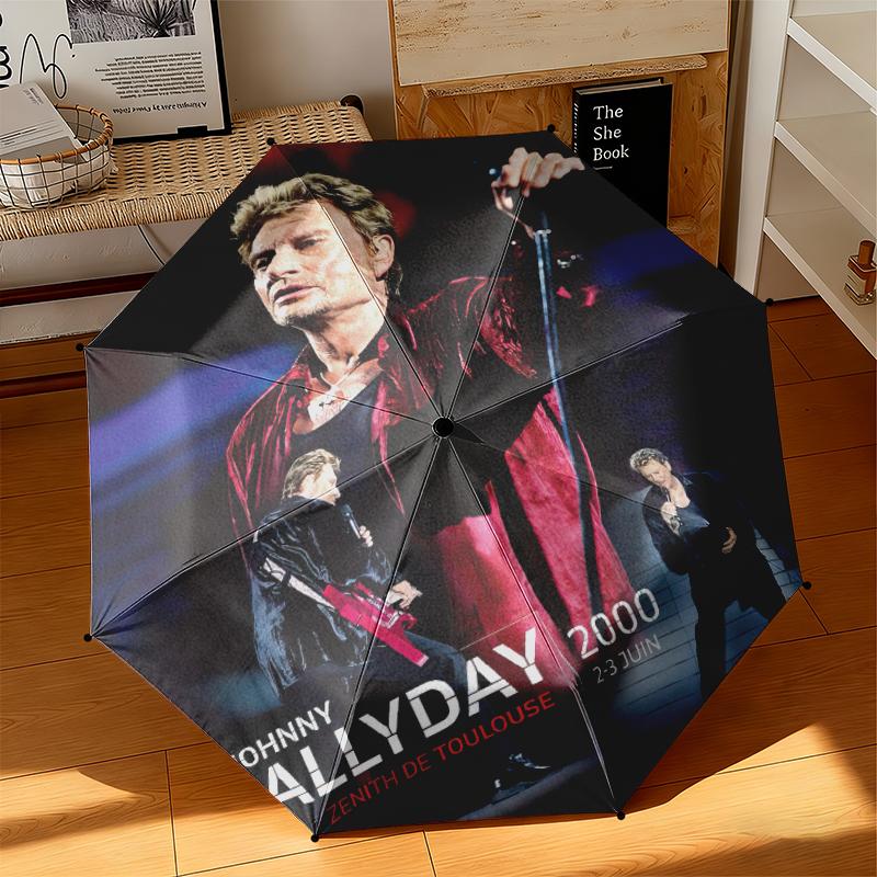 1pc French rock singer Johnny Hallyday Umbrella Portable Folding Umbrella Iron Frame Hole Bone Structure Outdoor Home Umbrella
