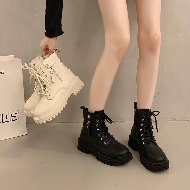 Thick-soled British Martin Boots Women's 2025 New Autumn and Winter Small Man Height Increase Black Lace-up Short Boots