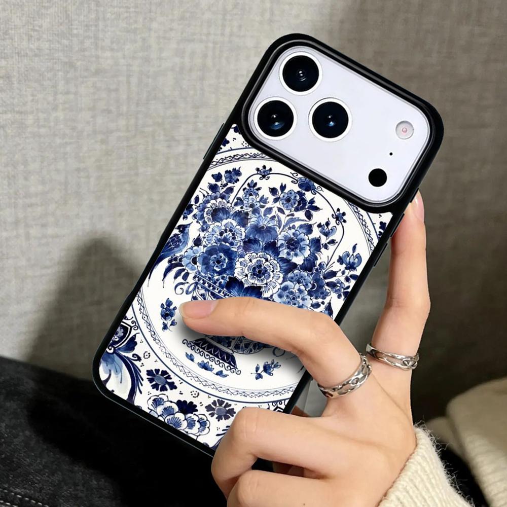 Capa Case for iPhone 17 Air 16 Pro Max 15 Plus 11 13 Mini 14 12 Back Phone Cover Blue And White Porcelain