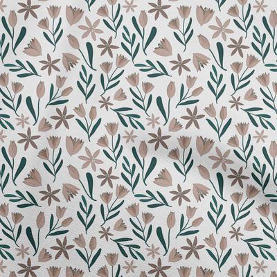 Cotton Flex Light Brown Fabric Floral Sewing Material Print Fabric By The Yard 40 Inch