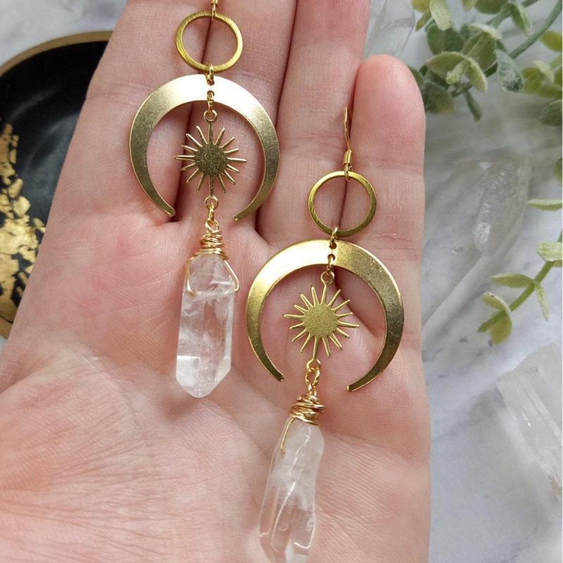 Quartz Moon and Sun Earrings - Hot Selling Foreign Trade Item
