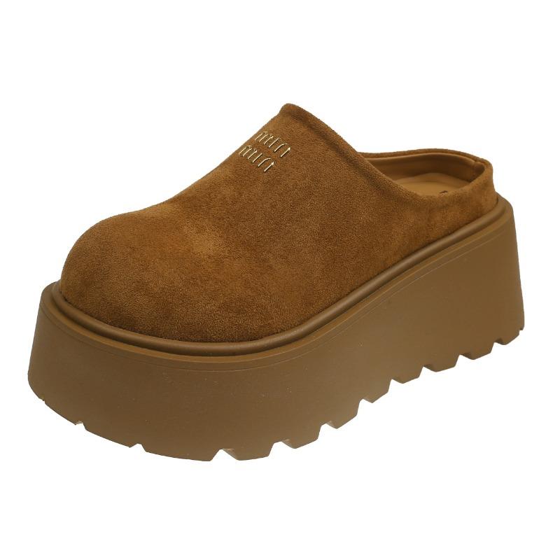 Thick-soled heightening women's spring muffin bag head women's shoes new small big head half slippers outer wear