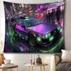 Wall Mounted Car Tapestries Banner Neon Rainy Night Cool Future Car Tapestries for Living Room Bedroom Dormitory Decoration