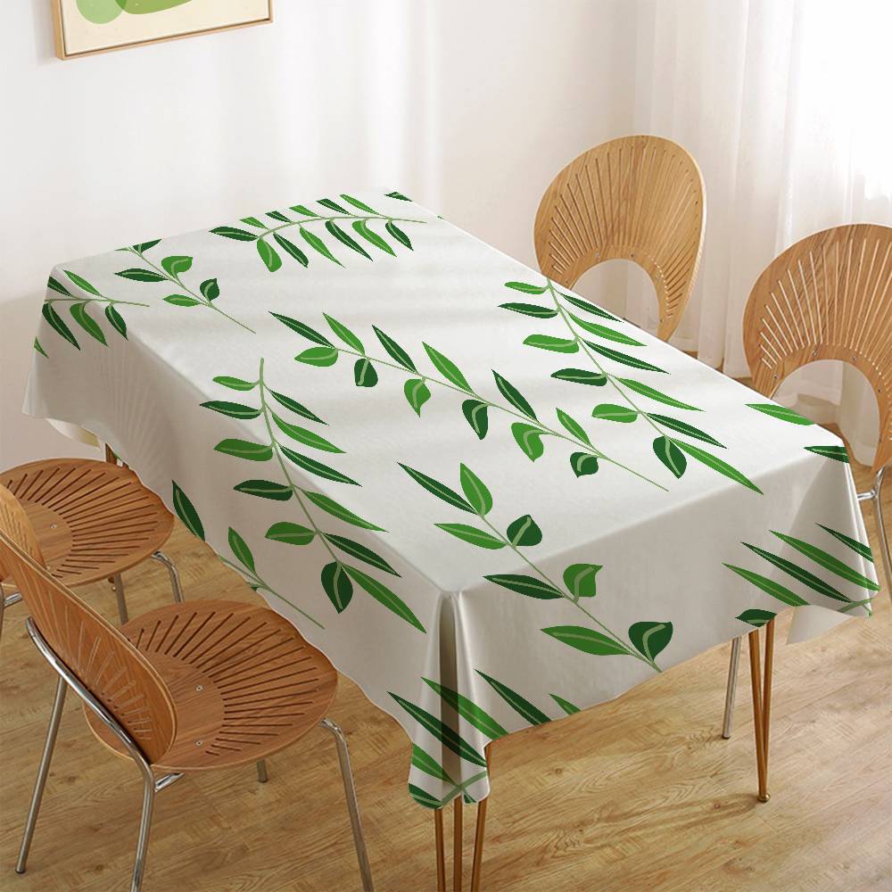 Plant Leaf (Green) Home Tablecloth - Waterproof, Anti-Stain, Rectangular For Dining Decor & Accessories