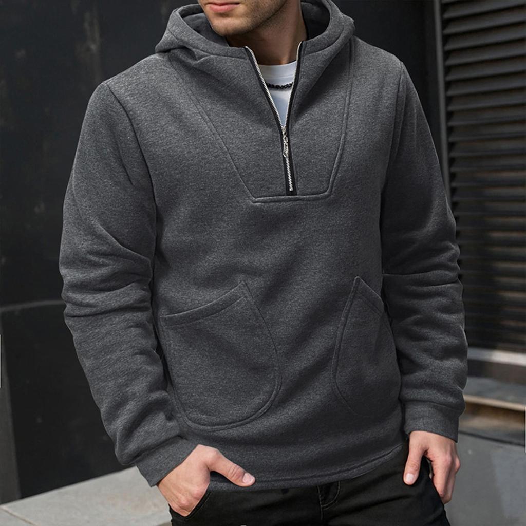Men's Solid Color Half-Zip Sweatshirt Hoodie Men's Sports Large Size Casual Sweatshirt