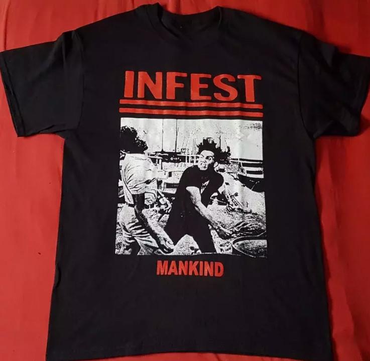 Infest Band Black T-Shirt Cotton Full Size Unisex Unisex T-Shirt S