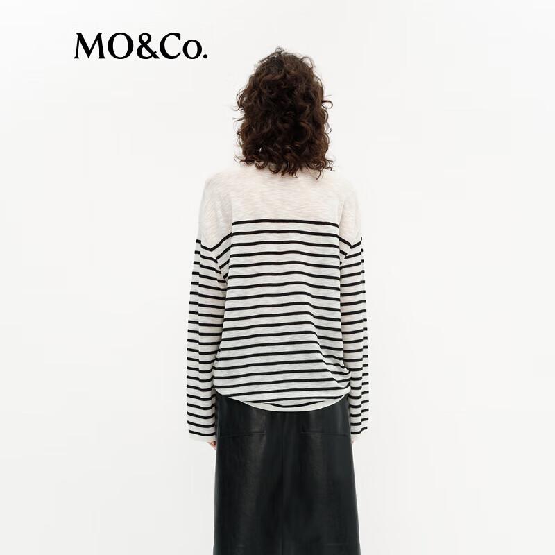 MO&Co. Women's Striped Lamb Wool Blend Knit Sweater