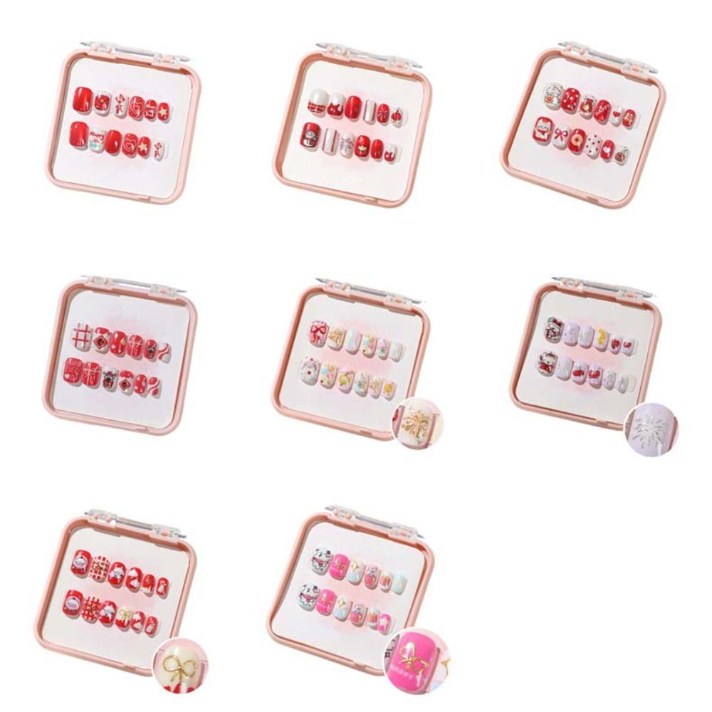 Bowknot Fireworks Kids Cartoon Fake Nails Gilded Cat Eyes Kids Fake Nail Extension  Student