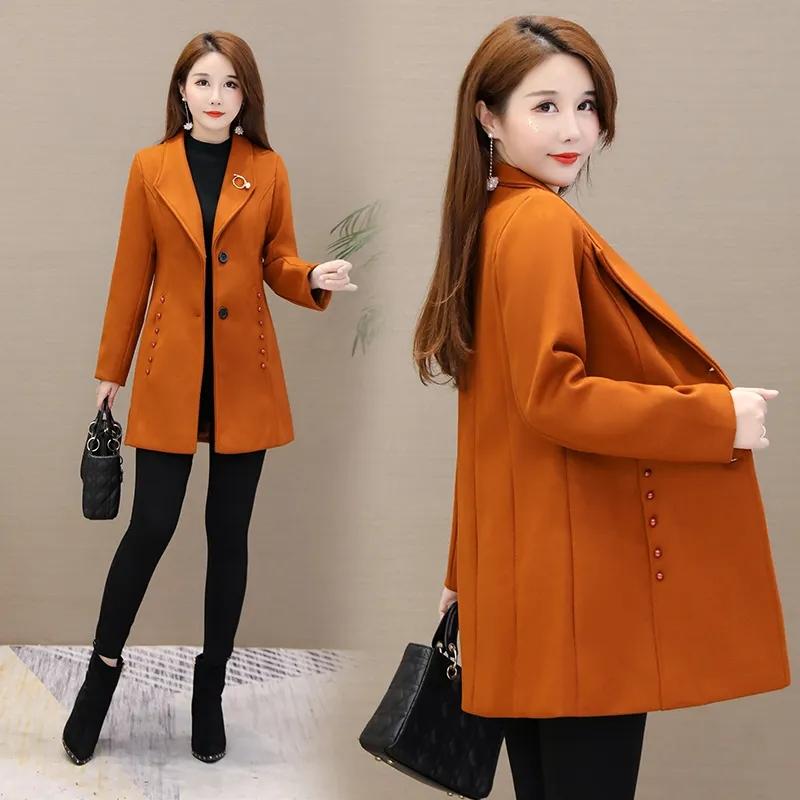 Women's Medium-length Fall and Winter Casual Warm Coat Business Office Warm Tweed Jacket