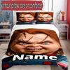 Juego de funda nórdica de 3 piezas (1 funda de edredón + 2 fundas de almohada, sin núcleo), Juego de Ropa de Cama con Nombre Personalizado y Estampado de Novia de Chucky, Regalo de Decoración para Dormitorio del Hogar