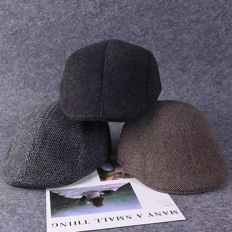 Autumn and winter retro warm forward hat men's literary beret striped simple forward hat casual hat