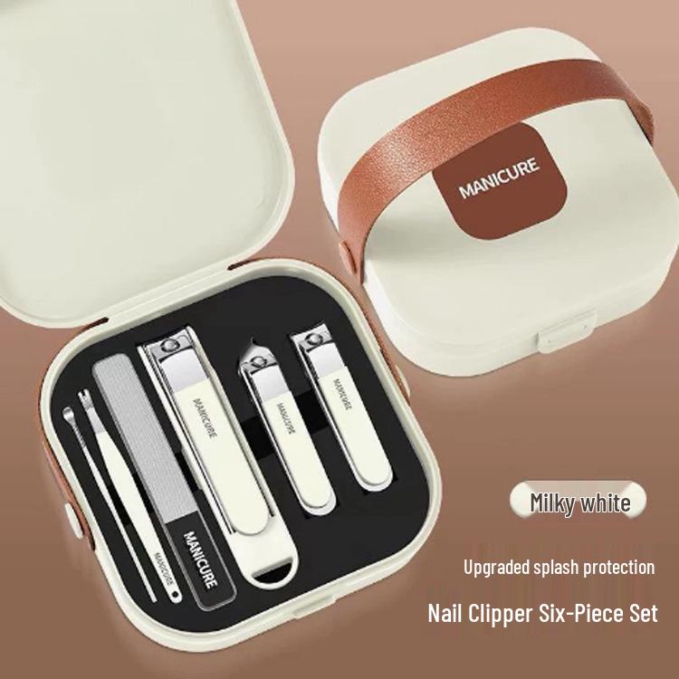 Portable Anti-Splash Manicure Set: 6-8 Piece Handheld Nail Clippers & Tools