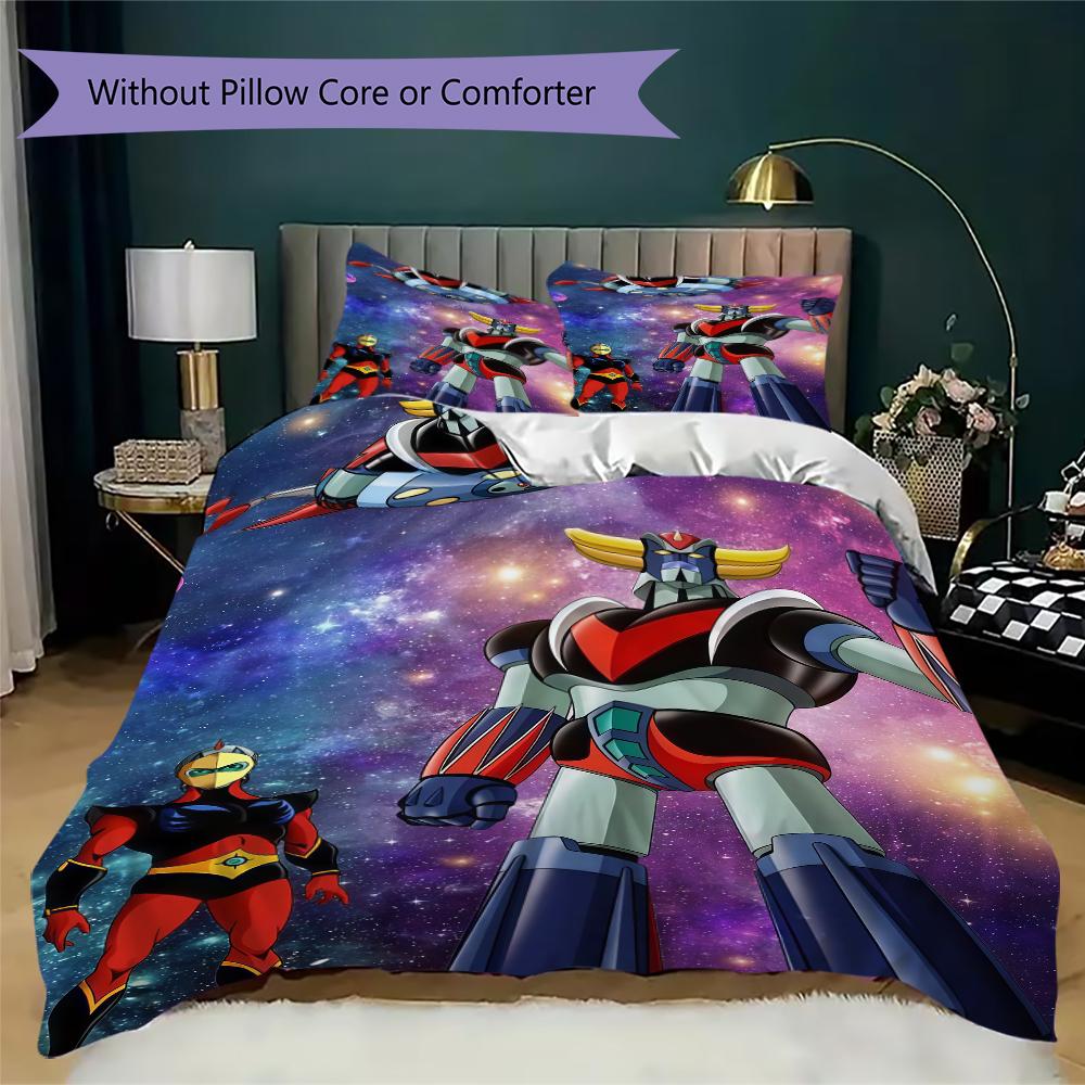 Grendizer Goldorak Pattern Bedding,Quilt Set Quilt Cover Pillowcase Home Birthday Gift(1 * duvet cover + 2 * pillowcase, without core)_lx