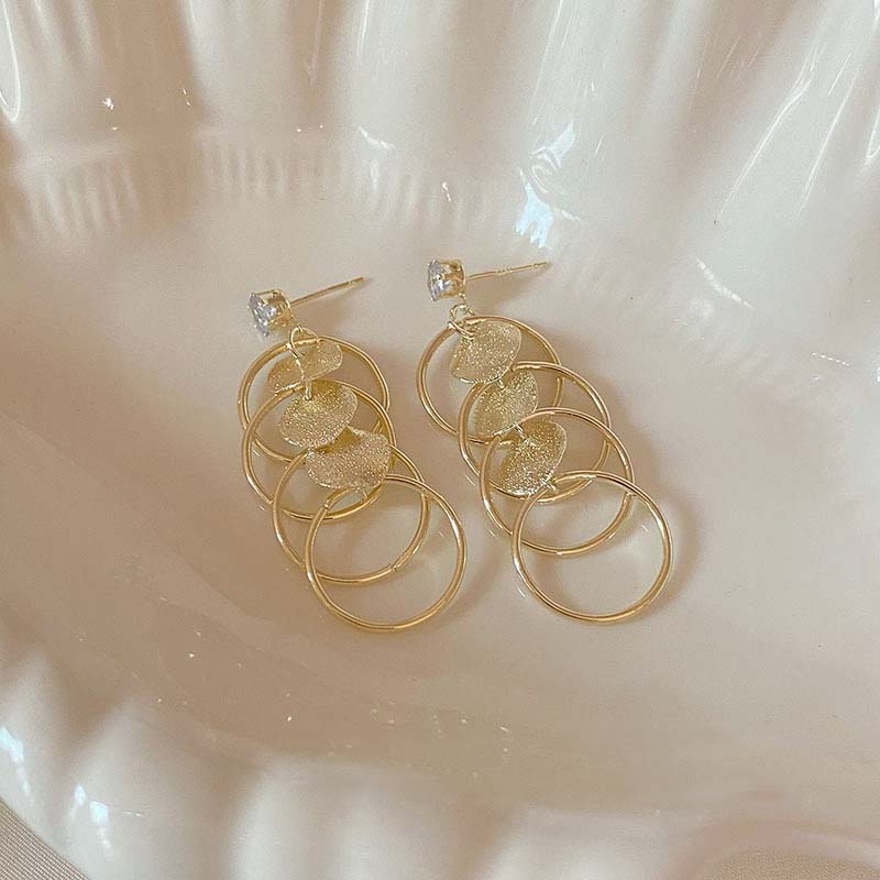 New retro circle patches frosted tassel geometric earrings simple long exaggerated earrings ladies party gifts