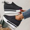 Fashion Women's Height Increasing Wedges Shoes Lightweight Slip On Platform Sneakers Women Thick Sole Denim Walking Rocker Shoes Woman