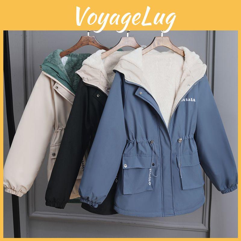 Womens Jacket Petite Fleecelined Thickened Autumnwinter Style Korean Version Versatile Casual Cropped Loosefit Coat