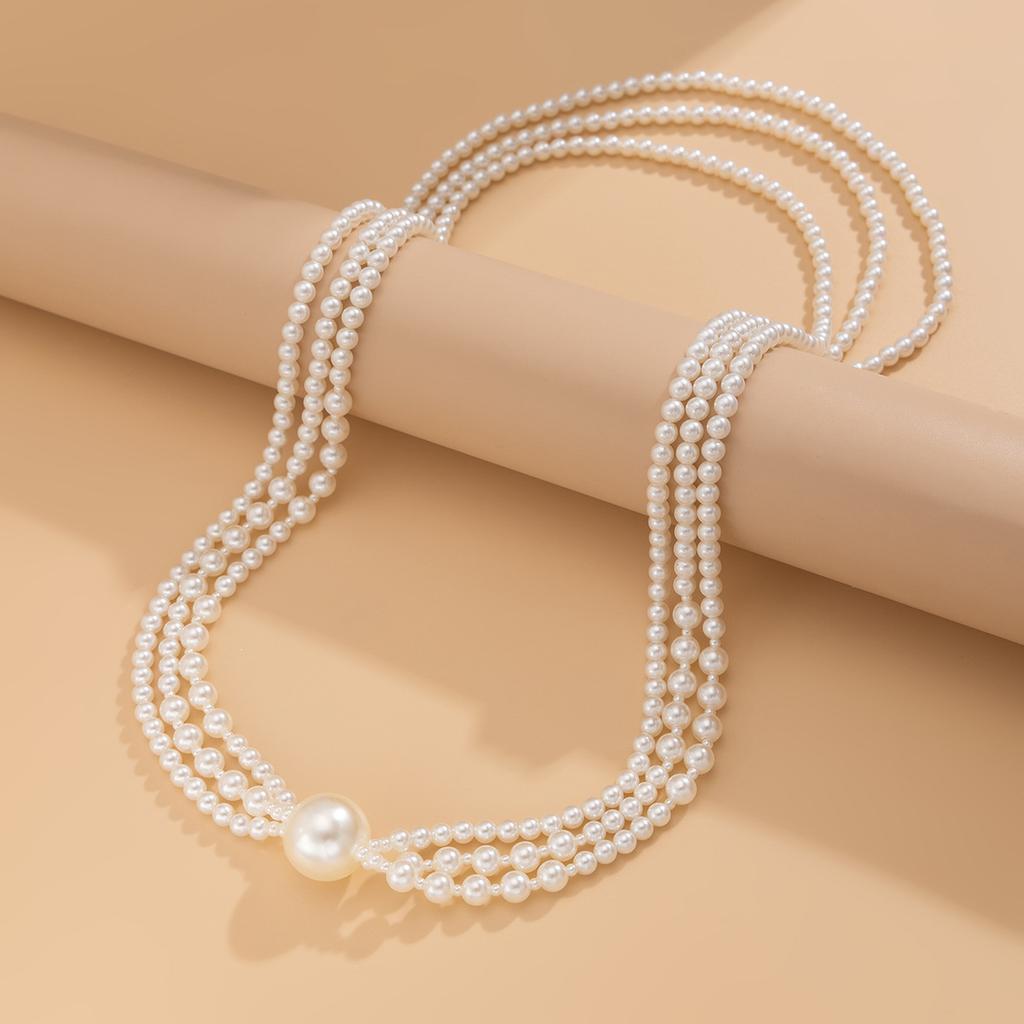 Temperament Baroque round bead long necklace, retro imitation pearl beaded multi-layer sweater chain