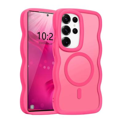 Luxury Wavy Frame Matte Case For Samsung Galaxy S25 S24 Ultra Plus S25Edge A56 A36 Magsafe Wireless Charge Shockproof Cover