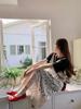 Großformatiges Sommer-Retro-Schicht-Häkelkleid & Schwarzes T-Shirt Set für Damen