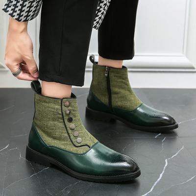 Men's Classical Chelsea Boots Green Slip-On Cowboy Boots Men Fashion Ankle Boot Mens Designer Casual Short Boots High-Top Shoes