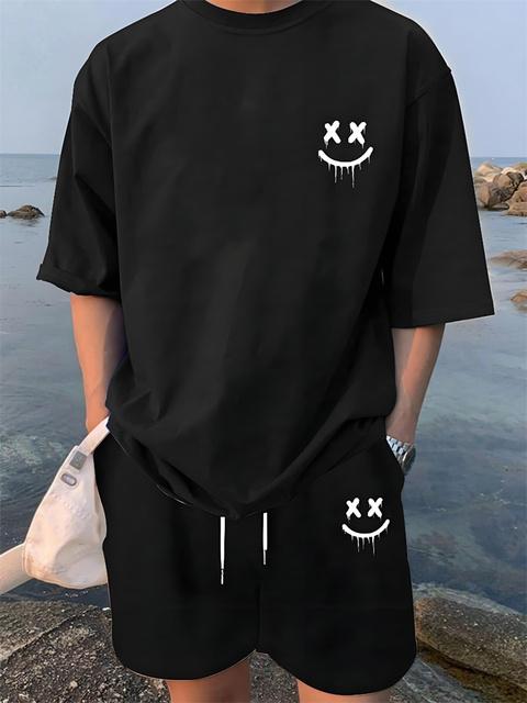 2dílné léto Ležérní Každodenní Pánské šortky s krátkým rukávem Havajský potisk Pánské tričko Outdoor Sport Pánské plážové šortky