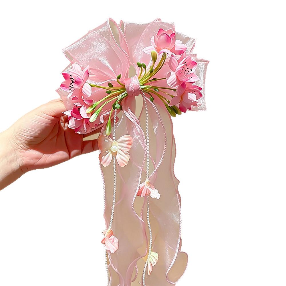 Princess Style Tassel Ribbon Flower Hair Clip for Girls