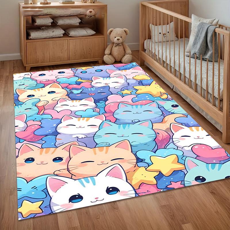 Durable Area Rug Pastel Kawaii Cat Collage Living Room Carpet Washable Rugs for Bedroom Home Decor Carpets for Living Room Gift
