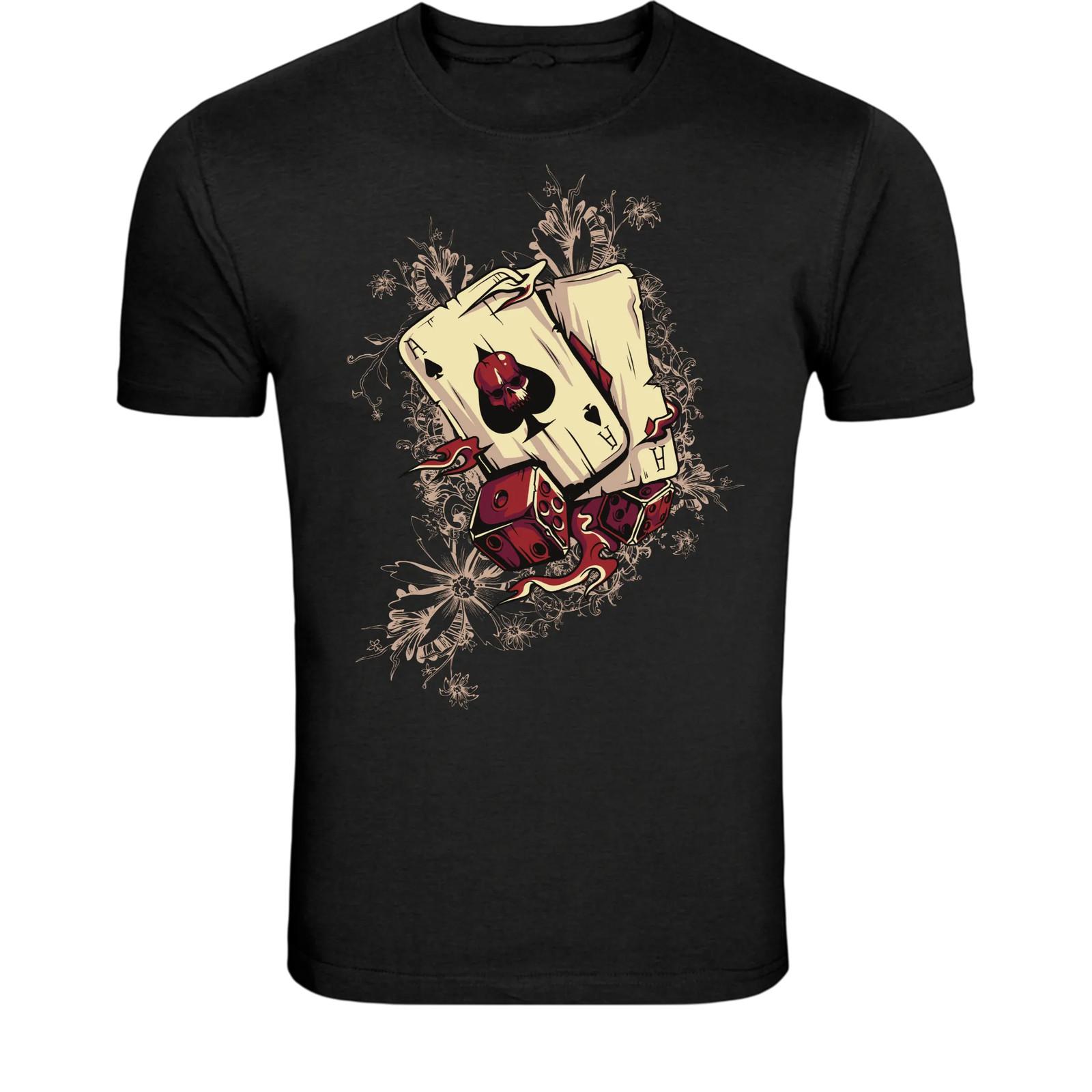 Ace Cards and Dice Gambling T-Shirt - Casino Poker Lucky Graphic M