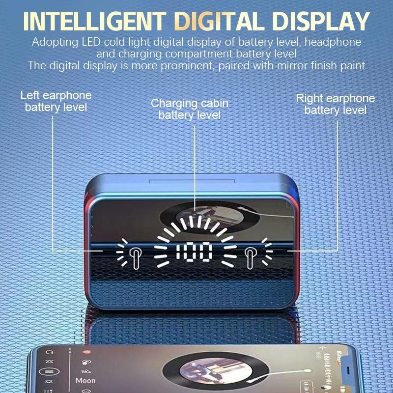 Mirror Bluetooth Headset TWS Touch With Digital Display Smart Headset Stereo Hifi Sound Effect Waterproof And Sweatproof