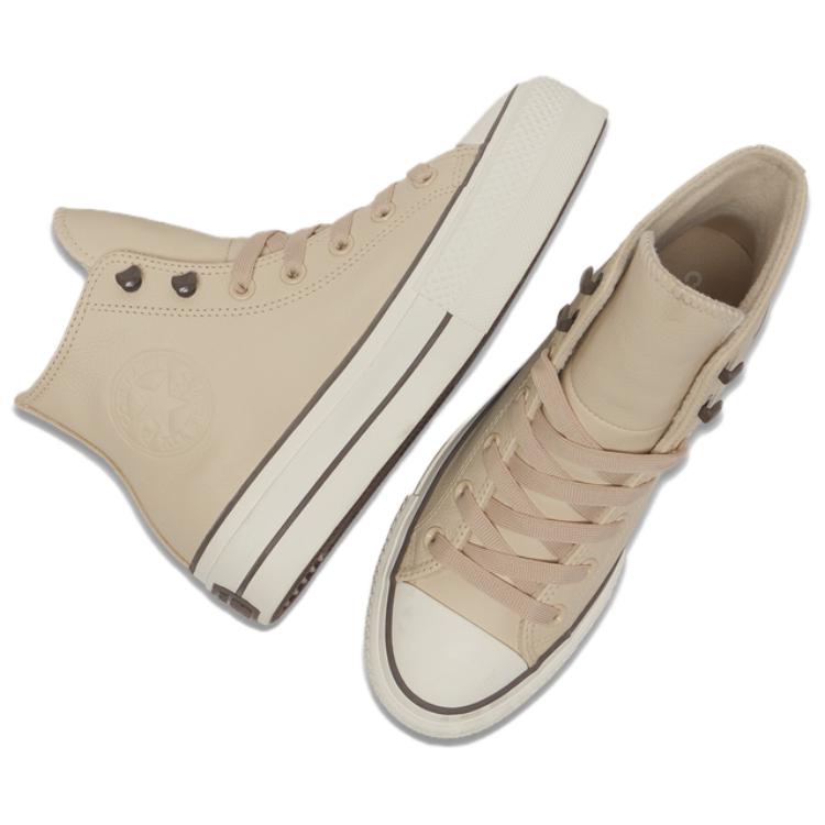 Converse  Chuck Tayor All Star Lift Platform High Weatherized Leather - Miso Glaze Women Sneakers Cream Truffle Egret A11158C