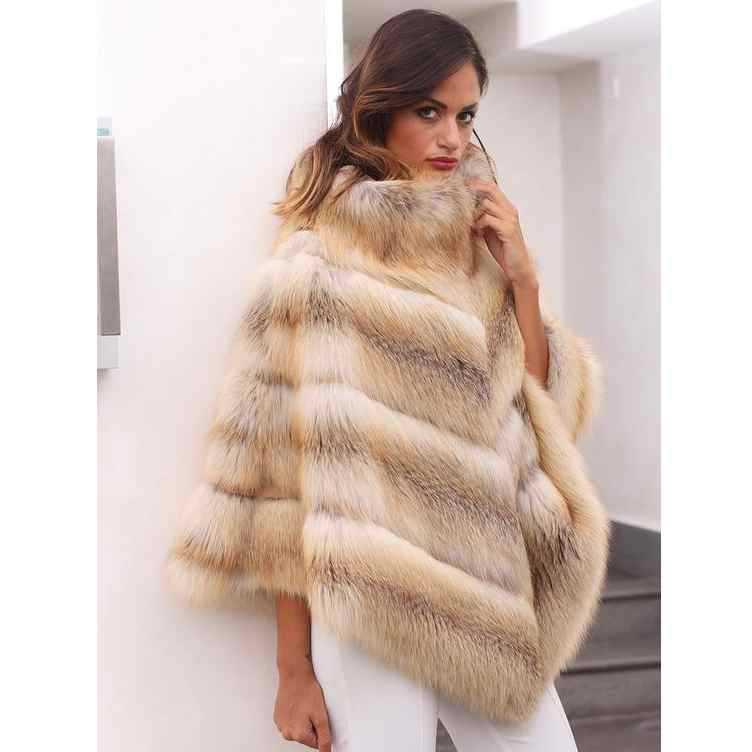 Women's European and American Winter Casual Fox Fur Shawl Coat