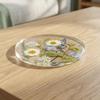 Transparent Floral Print Coasters Round Insulation Pad Table Decoration Acrylic Coasters  Tea Table