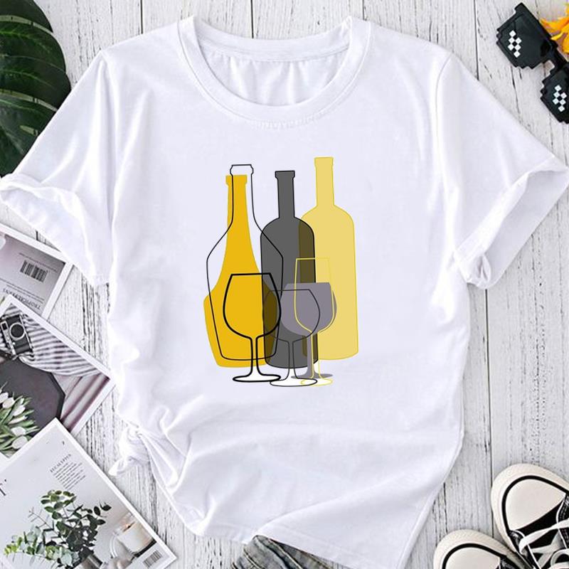 T-shirt estiva casual da donna con stampa floreale astratta geometrica