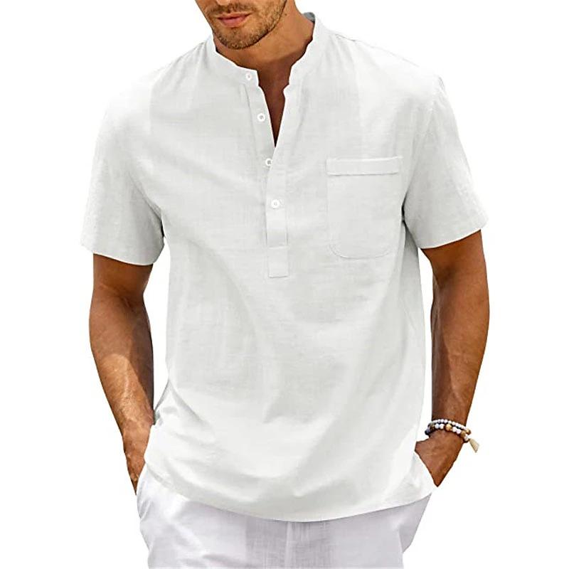 2024 Summer Men's European Stand-up Collar Short-Sleeve Casual Shirt