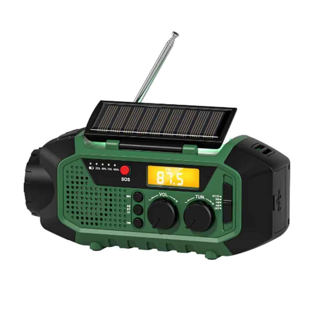 

SOS Alarm Solar Power Emergency Radio with Flashlight AM/FM/WB Radio Hand Crank Radio Survival зелёный