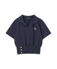 AWESOME STUDIO Button Detail Collared Short Sleeve T-Shirt Black