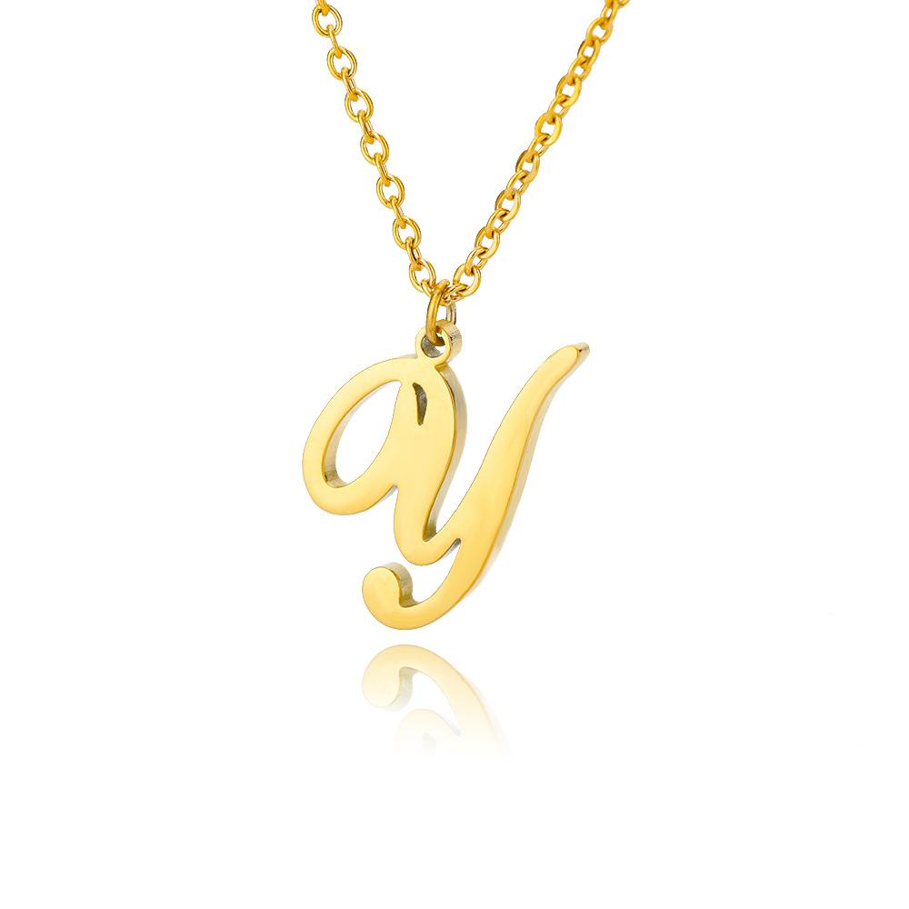 Women Stainless Steel 18K Gold Plated Letter Name Pendant Collarbone Chain