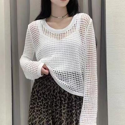 Primavera Estate Scheletro Maglione lavorato a maglia Donna 2024 Nuovo Sottile Girocollo a maniche lunghe Set sciolto Testa Camicetta versatile Moda Occhiali da sole Cover-up
