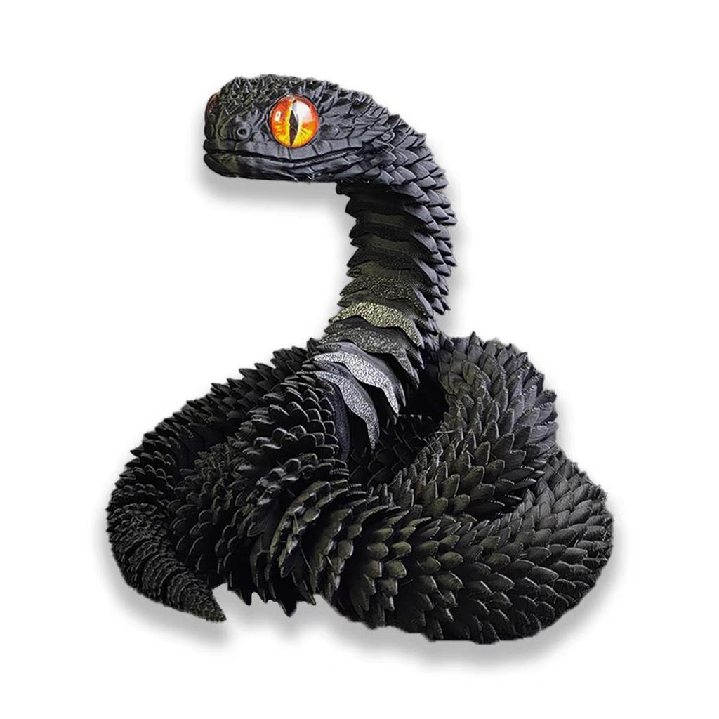 3D Printed Movable Viper Snake Model Toy - Flexible Simulation Animal Doll