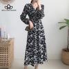 Ženy Podzim Jaro Modré Květinové Dlouhé šaty s výstřihem do V Dlouhé šaty Neformální Elegantní Šaty s potiskem Florla