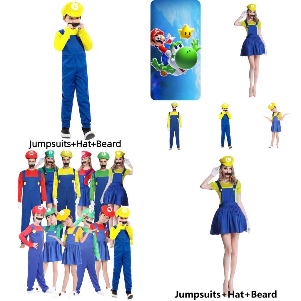 Halloween Cosplay Kostume Til Børn Og Voksne Super Mario Outfit I Forskellige Farver