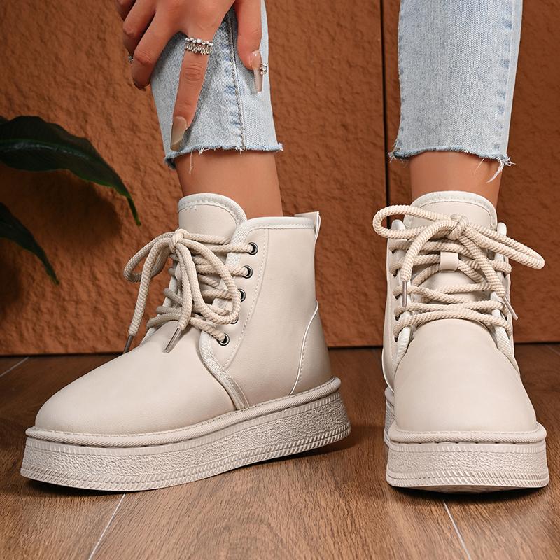 Fashion Lace Up Platform Snow Boots Women Anti Slip Warm Thicken Plush Ankle Boots Woman Thick Sole High Cotton Shoes 36-41