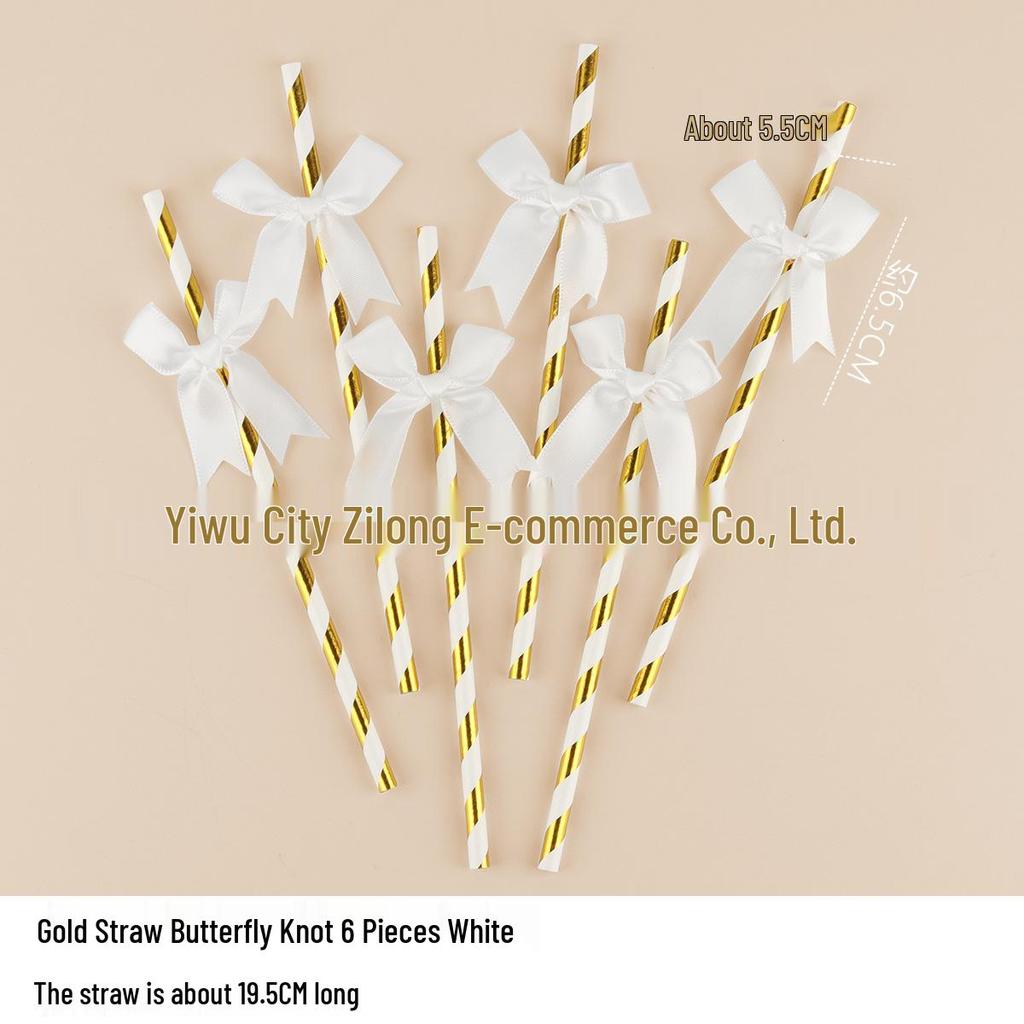 Disposable Paper Straw Bow for Children's Birthday Cupcake Decoration