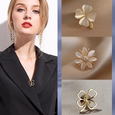 3pcs/set Stylish Alloy Flower Brooches Cat Eye Stone Scarf Buckles Cute Shirt Cardigan Decoration Fixed Buckles