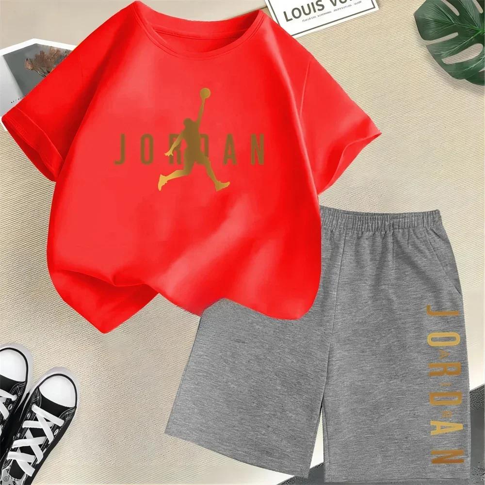 Sommer Kurzarm Kinder Set Slam Dunk Meister Muster Druck Sport T-Shirt+Shorts 2er Set Kinder Jungen Mädchen Mode Trainingsanzug